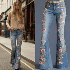 3D Digital Print Women's Fashion Slim Denim Bell-bottoms