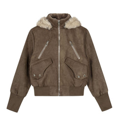 Retro Spicy Girl Slim-fit Stand-collar Hooded Jacket