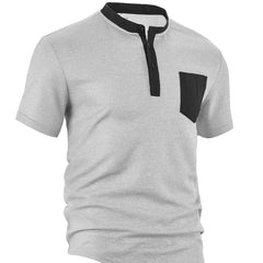 Men's Button-front Color-blocked All-polyester Waffle Knit Henley Shirt