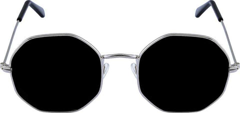 Unisex Black Silver Round Sunglass