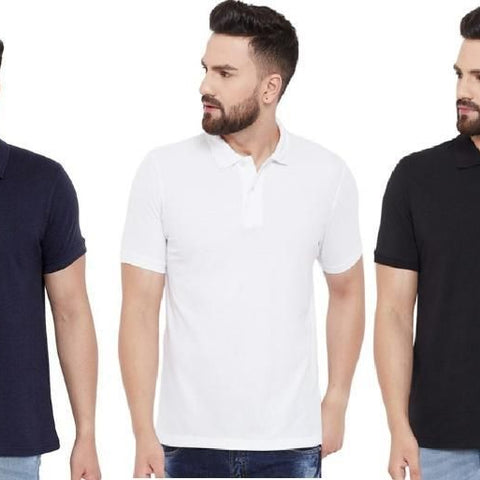 Cotton Matty Solid Half Sleeves Mens Polo Neck T-Shirt Pack Of 3