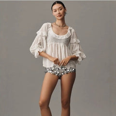 Women's Casual Solid Color Cut-out Printed Shirt