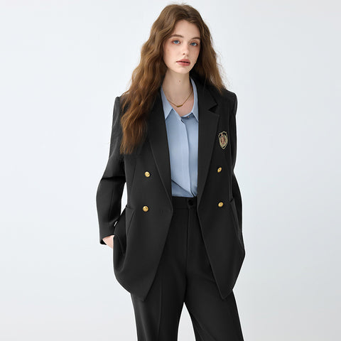 Women's Black Casual Blazer Set