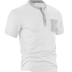 Men's Button-front Color-blocked All-polyester Waffle Knit Henley Shirt