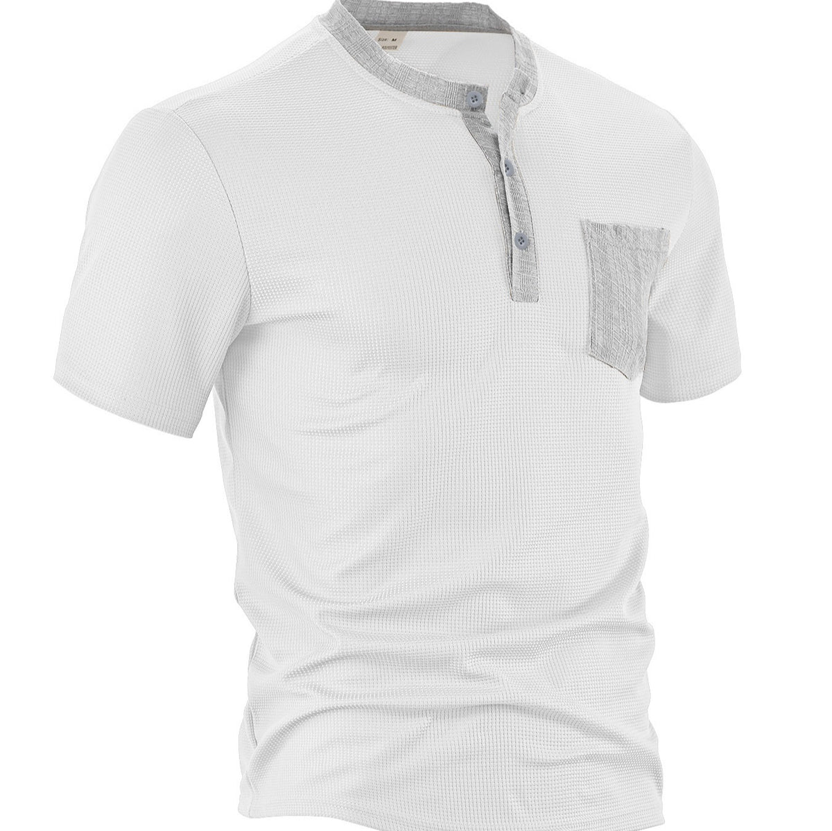 Men's Button-front Color-blocked All-polyester Waffle Knit Henley Shirt