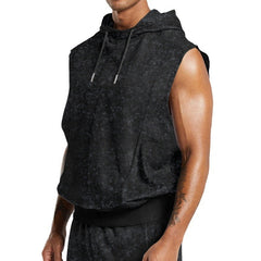 Men's Fashion Distressed All-over Printed Floral Sleeveless Hooded Top