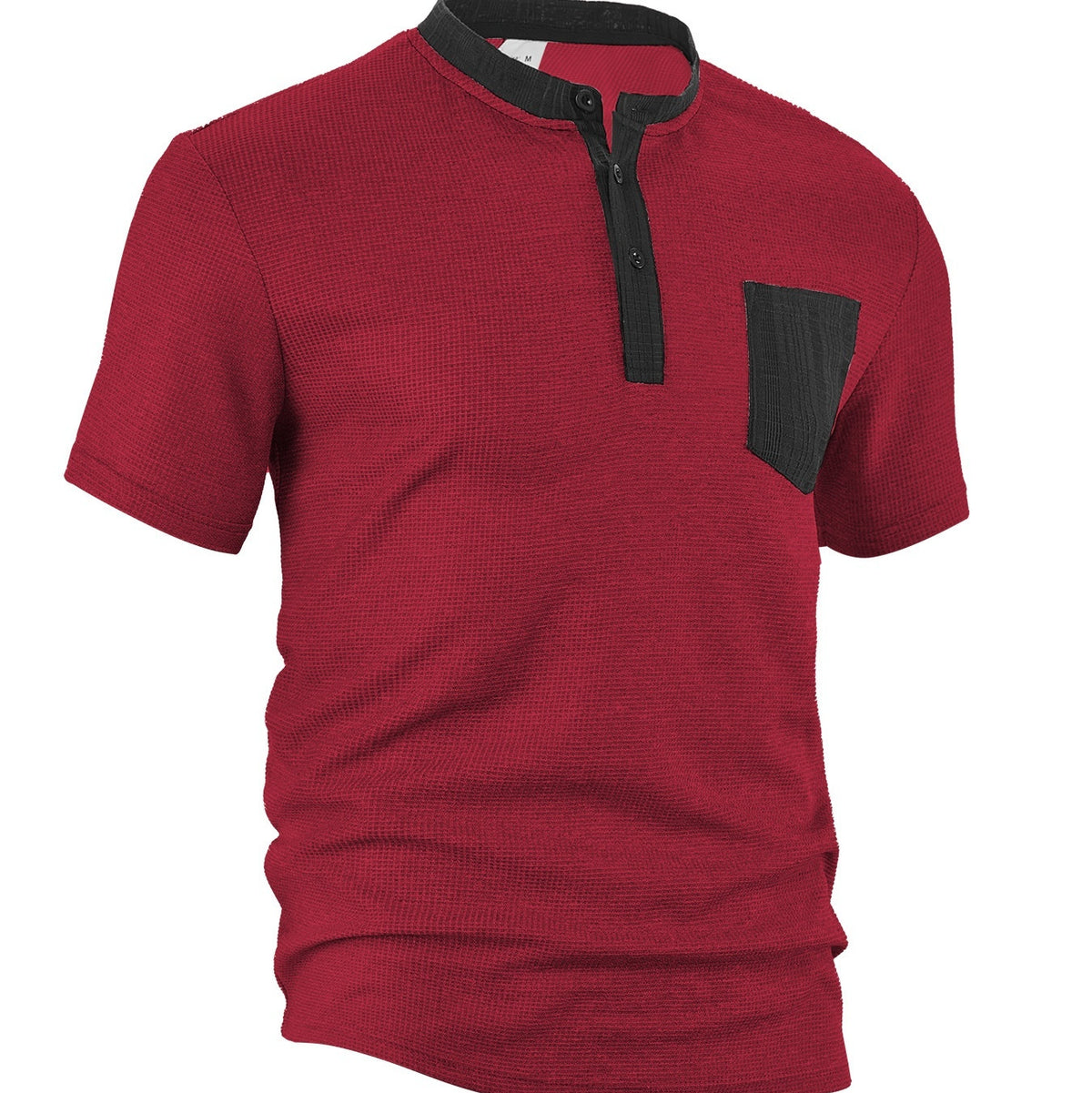 Men's Button-front Color-blocked All-polyester Waffle Knit Henley Shirt