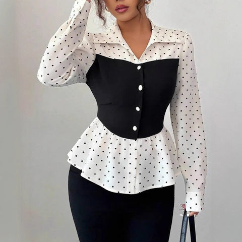 Women's Fashion Polka Dot Fake Two-piece Long Sleeve Shirt