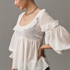 Women's Casual Solid Color Cut-out Printed Shirt