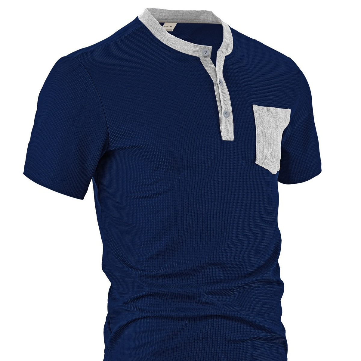 Men's Button-front Color-blocked All-polyester Waffle Knit Henley Shirt