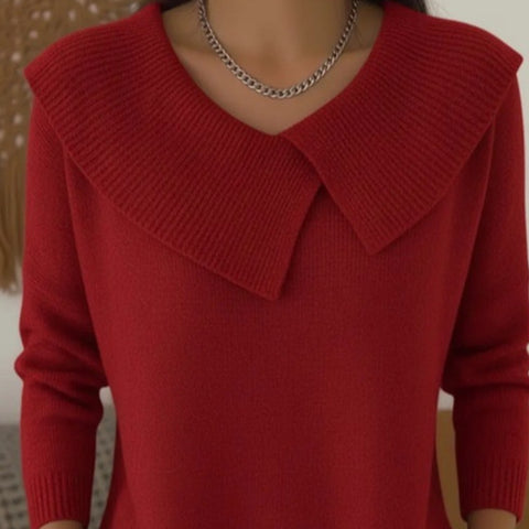 Women's Solid Color Casual V-neck Long Sleeved Sweater