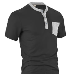 Men's Button-front Color-blocked All-polyester Waffle Knit Henley Shirt