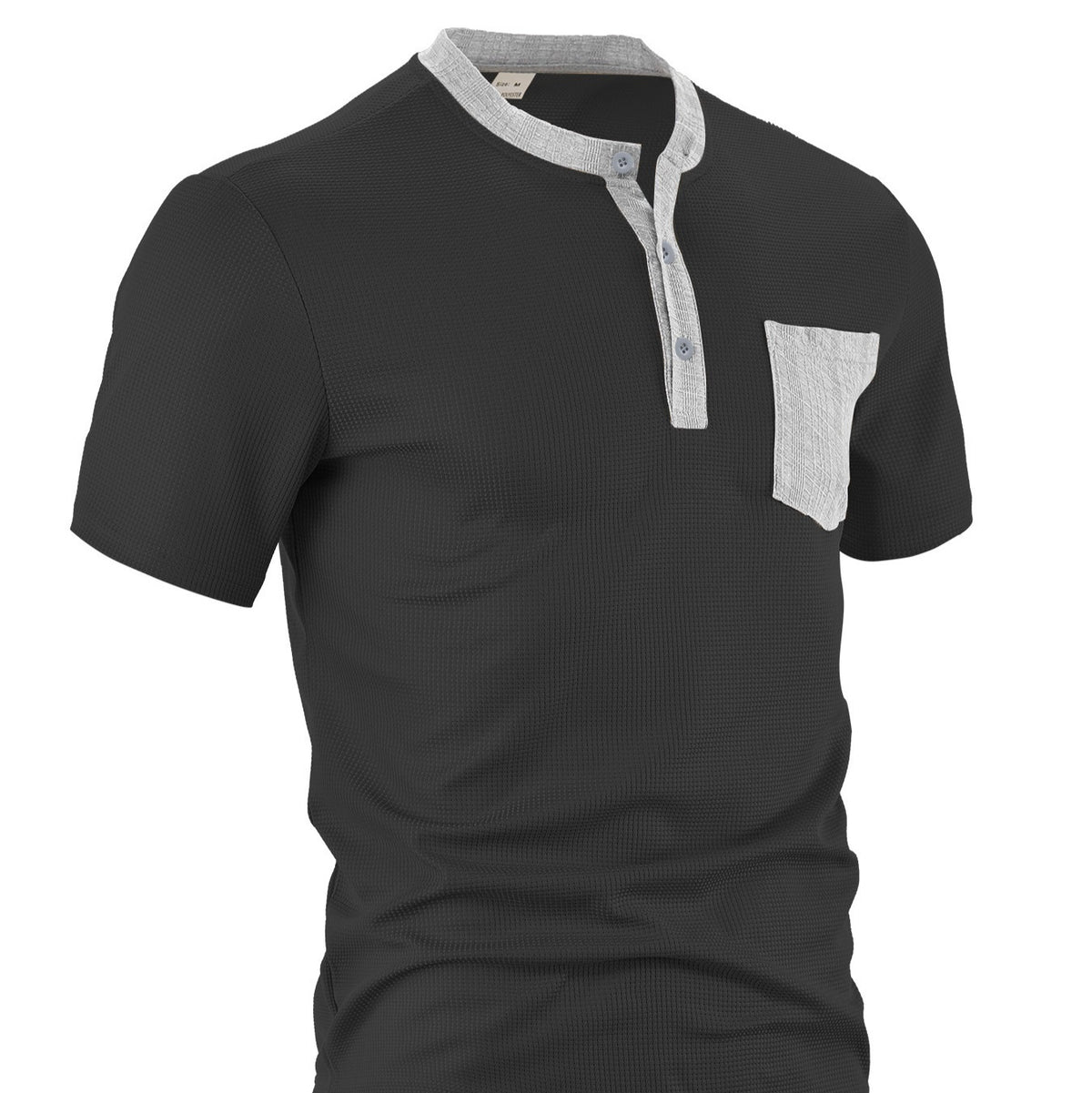 Men's Button-front Color-blocked All-polyester Waffle Knit Henley Shirt